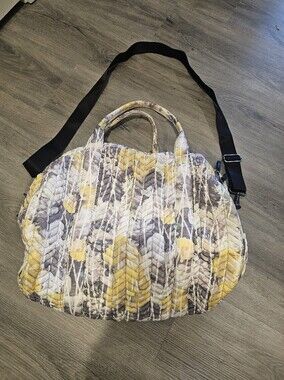 Steve Madden Quilted Floral Chevron Weekend Bag in Yellow & Gray